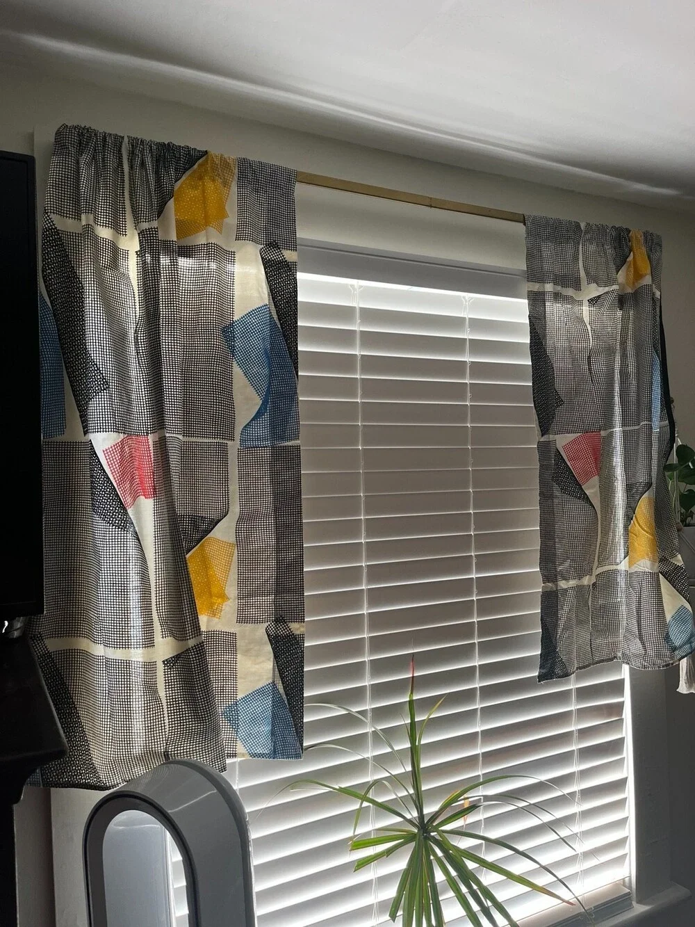VTG 80s Marimekko Sine Geometric Cafe Curtain Panels 27x38 Memphis Set